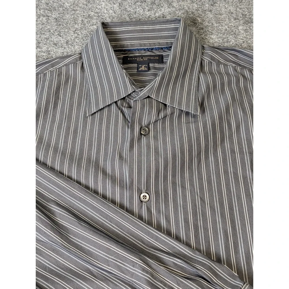 Banana Republic Slim Fit Shirt Charcoal Gray Stripe Long Sleeve Men's S 14-14.5